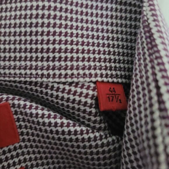 HUGO by Hugo Boss Dress Shirt 17.5 Regular Fit Two Ply Purple Houndstooth 44 EU - Picture 5 of 12